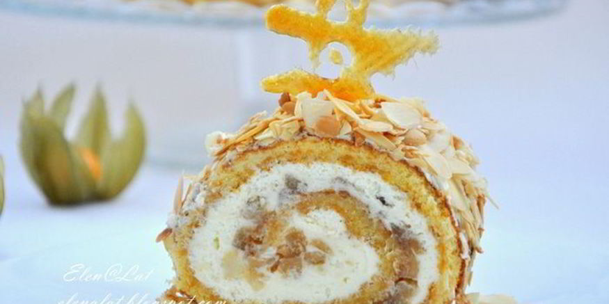 Рецепт тыквенного рулета со сливочным кремом и карамельными яблочками