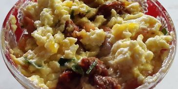 веррин с креветками под кремом с желтым перцем