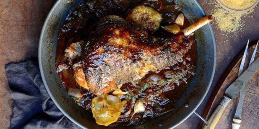 Рецепт бараньей ноги в нежном луковом мармеладе