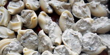 паста ракушки с творожно-баклажановым муссом