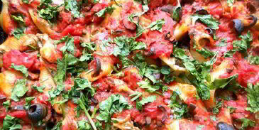 паста ракушки с творожно-баклажановым муссом