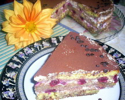 Творожный торт-десерт с пьяными вишнями в стиле Тирамису