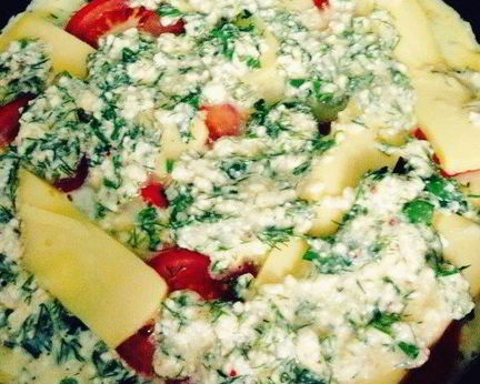 Творог с сыром, яйцом и зеленью