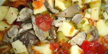 азу из куриных желудков и вешенок