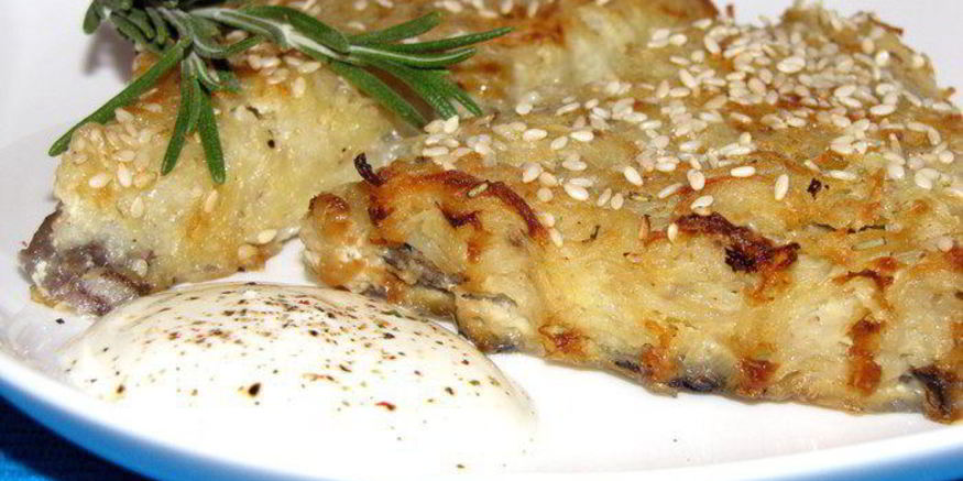 Рецепт драников с грибами и кунжутом, запеченные в духовке