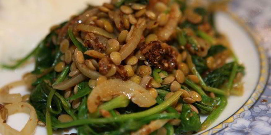 Рецепт чечевицы со шпинатом, тмином и кориандром