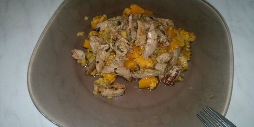 Рецепт красной чечевицы с луком, имбирем и тыквой, печень кролика с эстрагоном и паприкой