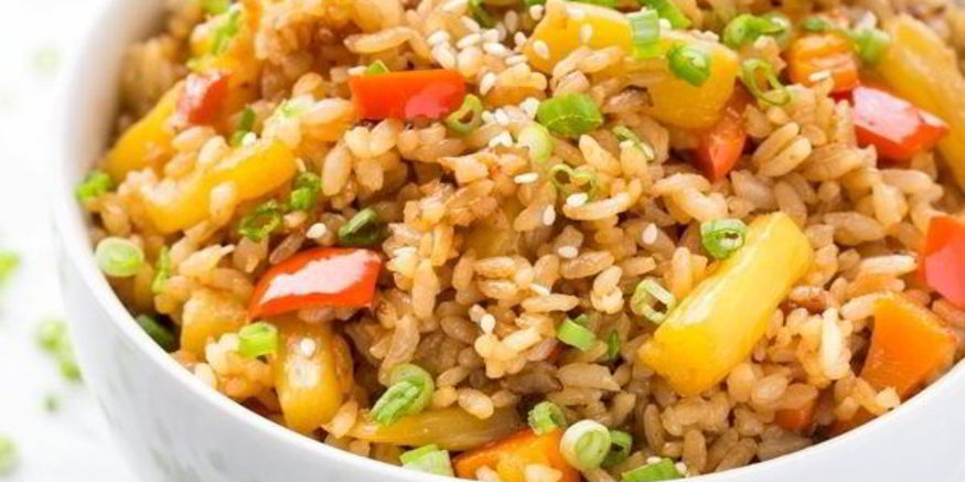Рецепт риса с ананасом и овощами