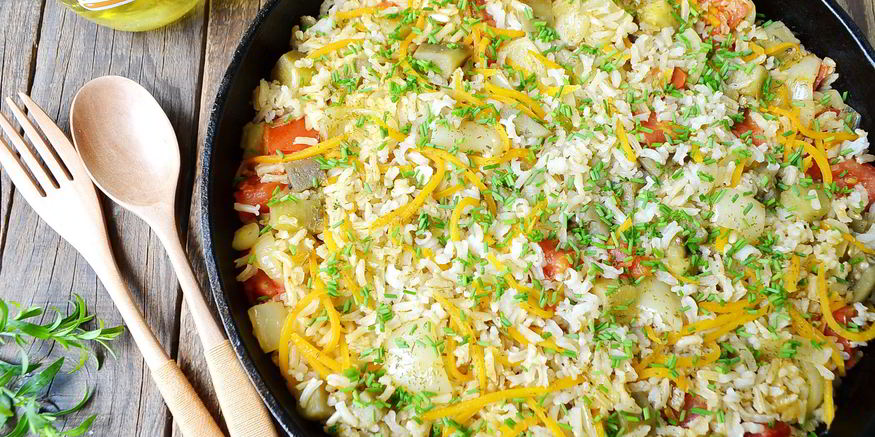 Рецепт риса с баклажанами и сладким перцем
