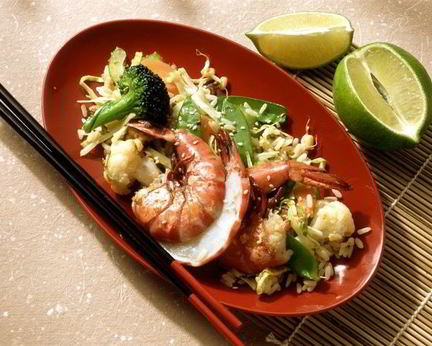 Рис с креветками и овощами