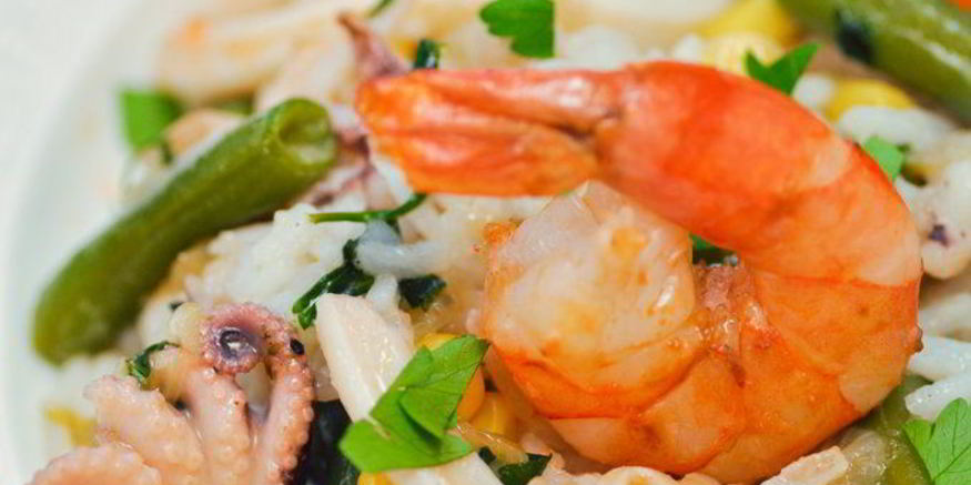 Рецепт риса с морепродуктами и овощами