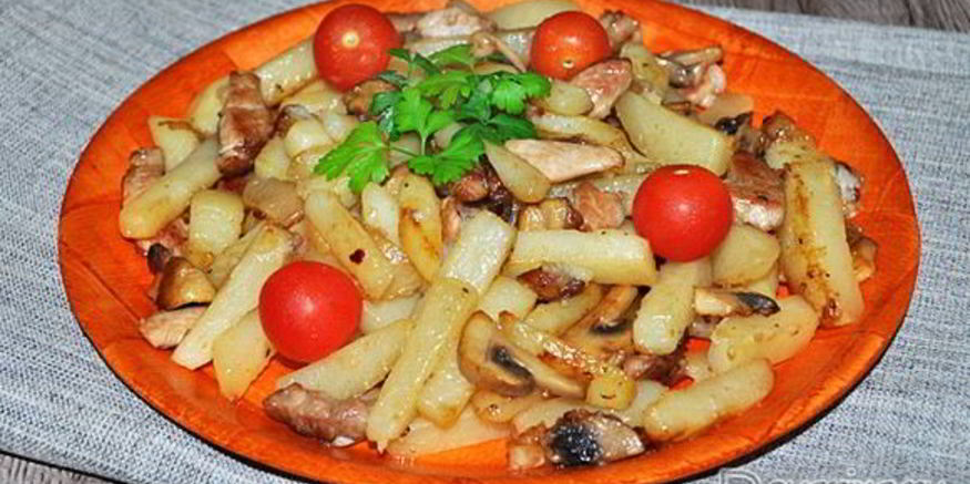 Рецепт жареного картофеля с мясом и грибами