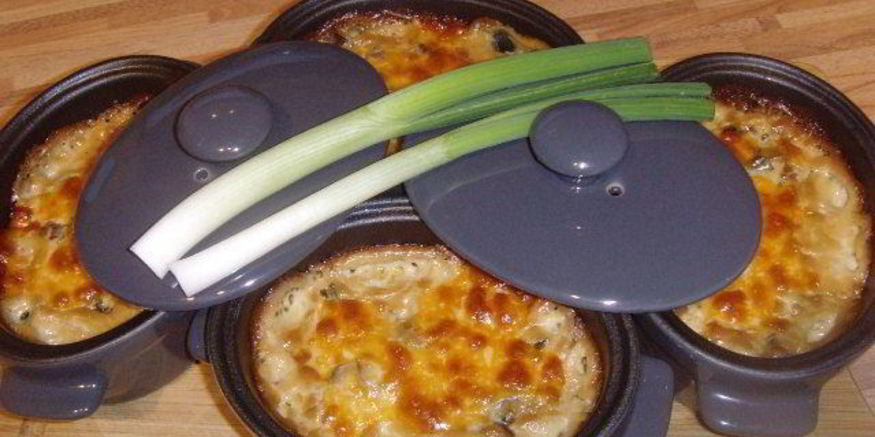 Рецепт грибов с пореем, запеченные под сливочным соусом