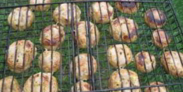 шампиньоны на решетке на костре