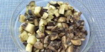 жареные грибы с баклажанами