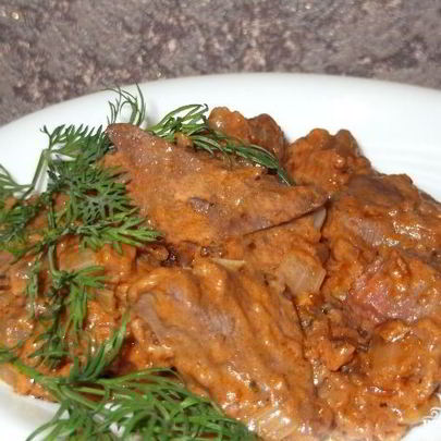 Гуляш из печенки свиной