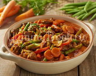 Гуляш с зеленой фасолью и овощами