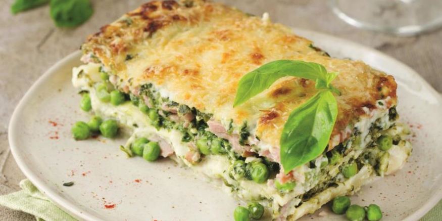 Рецепт лазаний с ветчиной, горошком и творогом