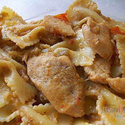 Макароны с курицей и баклажанами