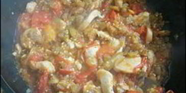 макароны с курицей и баклажанами