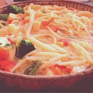 Рецепт Спагетти, запеченных с овощами в сливочном соусе