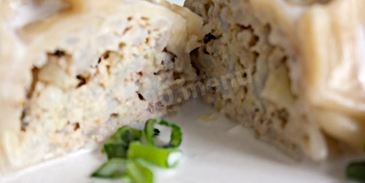 манты с рыбой и рисом