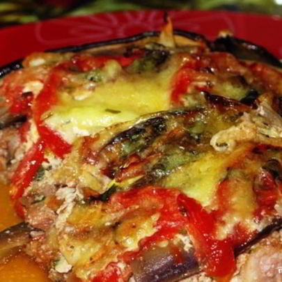 Мясо по-французски с баклажанами