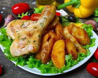 Куриные ножки с румяным картофелем