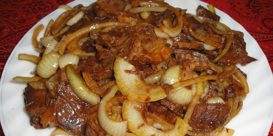 Рецепт мяса с луком на сковороде