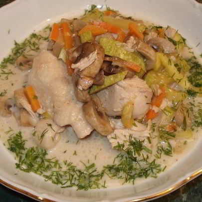 Кабачки с курицей и грибами