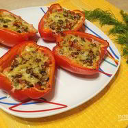 Рецепт Перца, запеченного с пастой, грибами и сыром