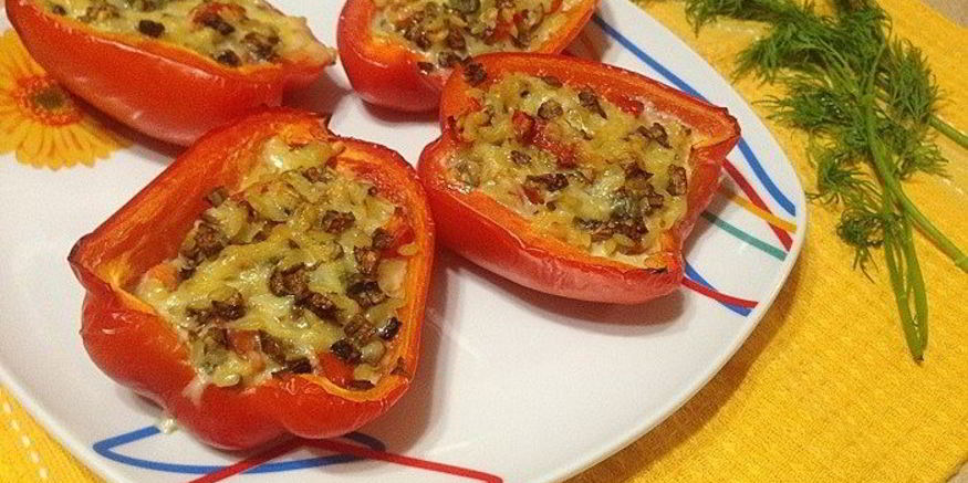 Рецепт перца, запеченного с пастой, грибами и сыром