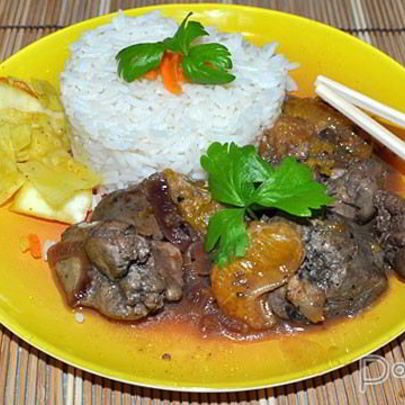 Куриная печень с мандаринами