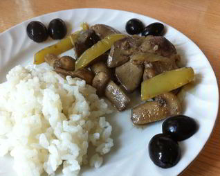 Куриная печень с шампиньонами