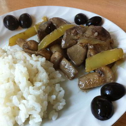 Куриная печень с шампиньонами