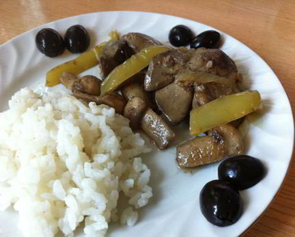 Куриная печень с шампиньонами