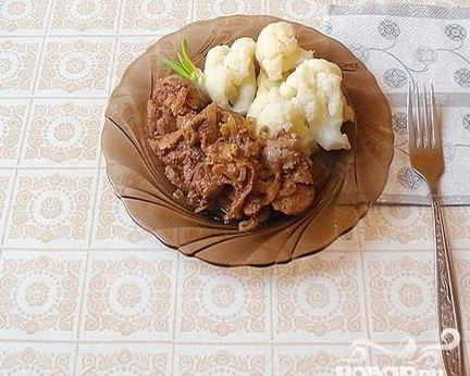 Нежная печень с цветной капустой