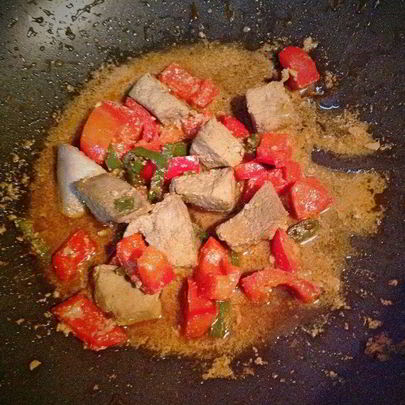 Печень с болгарским перцем в соевом соусе