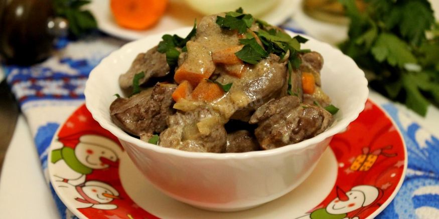 Рецепт печени с морковью и сметаной