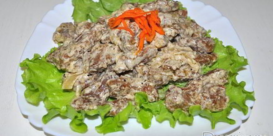 Рецепт печени в сметанно-горчичном соусе