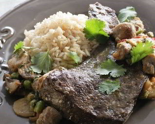 Жареная печень с грибами в азиатском стиле