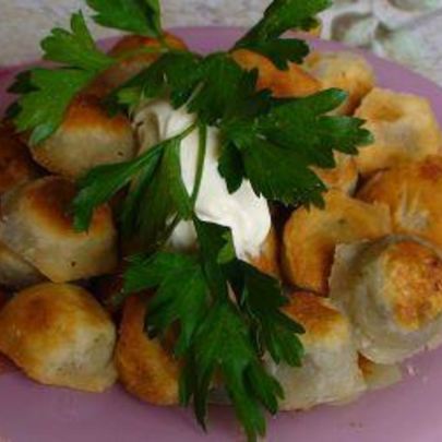 Жареные пельмени с грибами из заварного теста