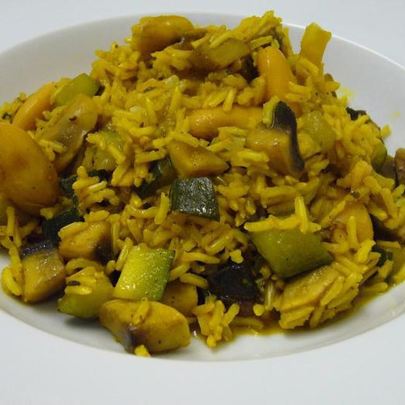 Паэлья ди вердура с цукини, фасолью и шампиньонами