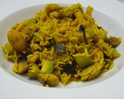 Паэлья ди вердура с цукини, фасолью и шампиньонами