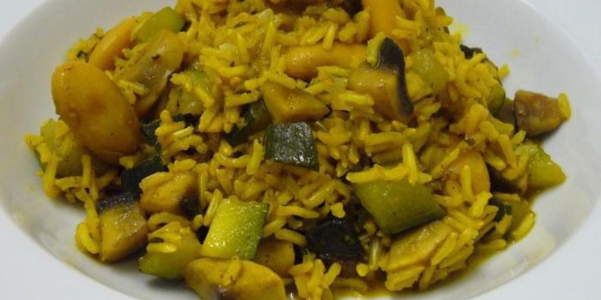 Рецепт паэльи ди вердура с цукини, фасолью и шампиньонами