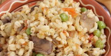 паэлья из перловой крупы и лесных грибов
