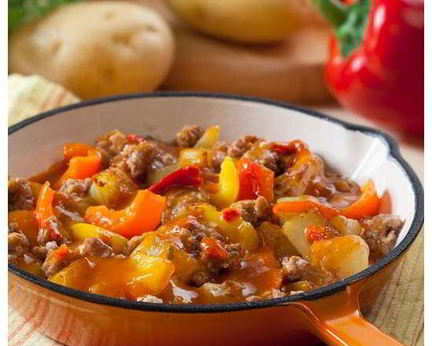 Овощное рагу с фаршем в сливках