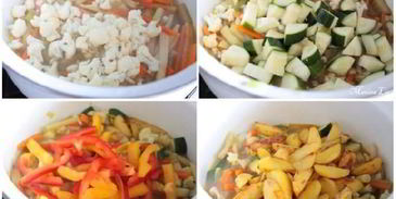 уютное рагу из овощей и куриных котлеток