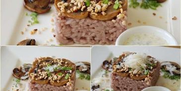 красное ризотто с горгонцоловым соусом