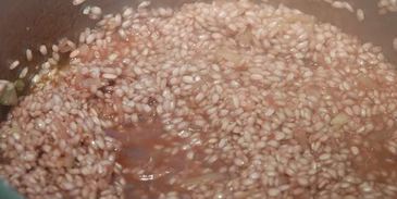 красное ризотто с горгонцоловым соусом